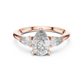 Rose gold 1.53 CTW lab grown diamond pear cut three stone engagement ring, front view