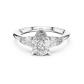 White gold 1.53 CTW lab grown diamond pear cut three stone engagement ring, front view