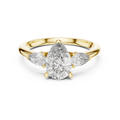 Yellow gold 1.53 CTW lab grown diamond pear cut three stone engagement ring, front view