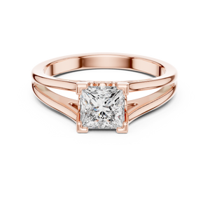 Rose gold 1.04 CTW lab grown diamond princess cut solitaire engagement ring, front view