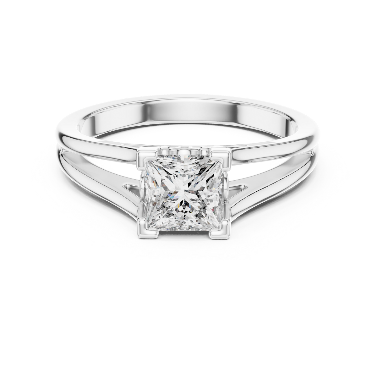 White gold 1.04 CTW lab grown diamond princess cut solitaire engagement ring, front view
