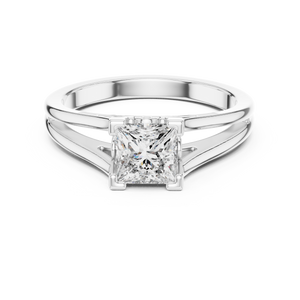 White gold 1.04 CTW lab grown diamond princess cut solitaire engagement ring, front view