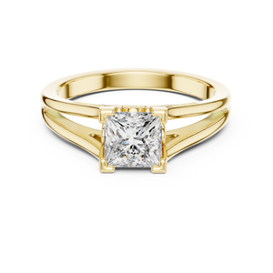 Yellow gold 1.04 CTW lab grown diamond princess cut solitaire engagement ring, front view