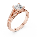 Rose gold lab grown diamond princess cut solitaire engagement ring, angled view