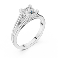 White gold lab grown diamond princess cut solitaire engagement ring, angled view