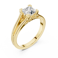 Yellow gold lab grown diamond princess cut solitaire engagement ring, angled view