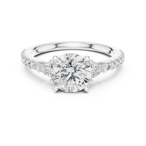 White gold 1.78 CTW lab grown diamond round cut three stone engagement ring, front view