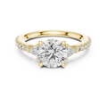 Yellow gold 1.78 CTW lab grown diamond round cut three stone engagement ring, front view