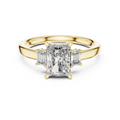 Yellow gold 1.70 CTW lab grown diamond radiant cut three stone engagement ring, front view