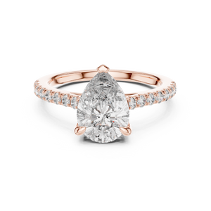 Rose gold 2.29 CTW lab grown diamond pear cut solitaire engagement ring, front view