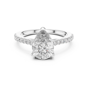 White gold 2.29 CTW lab grown diamond pear cut solitaire engagement ring, front view