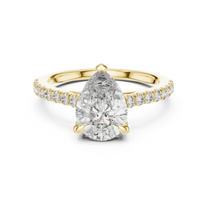 Yellow gold 2.29 CTW lab grown diamond pear cut solitaire engagement ring, front view