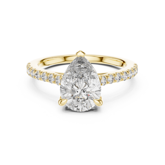 Yellow gold 2.29 CTW lab grown diamond pear cut solitaire engagement ring, front view