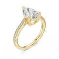 Yellow gold lab grown diamond pear cut solitaire engagement ring, angled view
