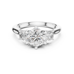 White gold 1.81 CTW lab grown diamond round cut three stone engagement ring, front view