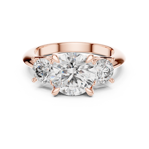 Rose gold 3.50 CTW lab grown diamond round cut three stone engagement ring, front view