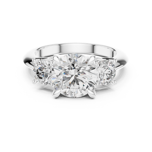 White gold 3.50 CTW lab grown diamond round cut three stone engagement ring, front view