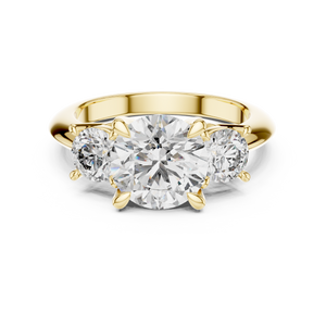 Yellow gold 3.50 CTW lab grown diamond round cut three stone engagement ring, front view