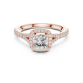 Rose gold 1.38 CTW lab grown diamond cushion cut halo engagement ring, front view