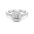 White gold 1.38 CTW lab grown diamond cushion cut halo engagement ring, front view