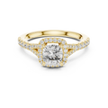 Yellow gold 1.38 CTW lab grown diamond cushion cut halo engagement ring, front view