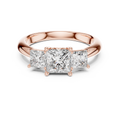 Rose gold 2.00 CTW lab grown diamond princess cut three stone engagement ring, front view