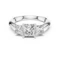 White gold 2.00 CTW lab grown diamond princess cut three stone engagement ring, front view