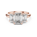 Rose gold 3.00 CTW lab grown diamond emerald cut three stone engagement ring, front view
