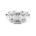 White gold 3.00 CTW lab grown diamond emerald cut three stone engagement ring, front view