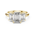 Yellow gold 3.00 CTW lab grown diamond emerald cut three stone engagement ring, front view