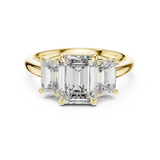 Yellow gold 3.00 CTW lab grown diamond emerald cut three stone engagement ring, front view