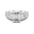 White gold 3.10 CTW lab grown diamond emerald and pear three stone engagement ring, front view