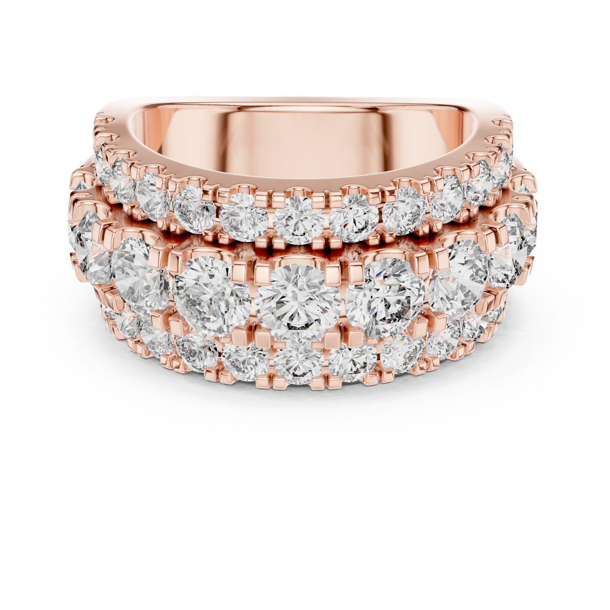 Rose gold 4.26 CTW lab grown diamond round cut wide anniversary band, front view