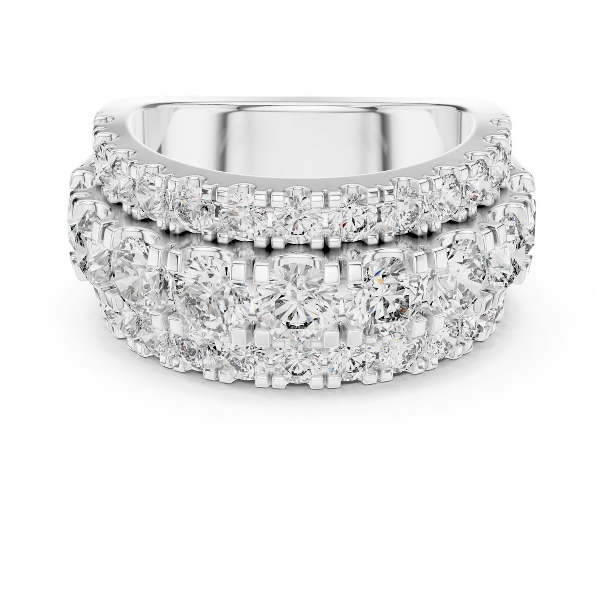 White gold 4.26 CTW lab grown diamond round cut wide anniversary band, front view