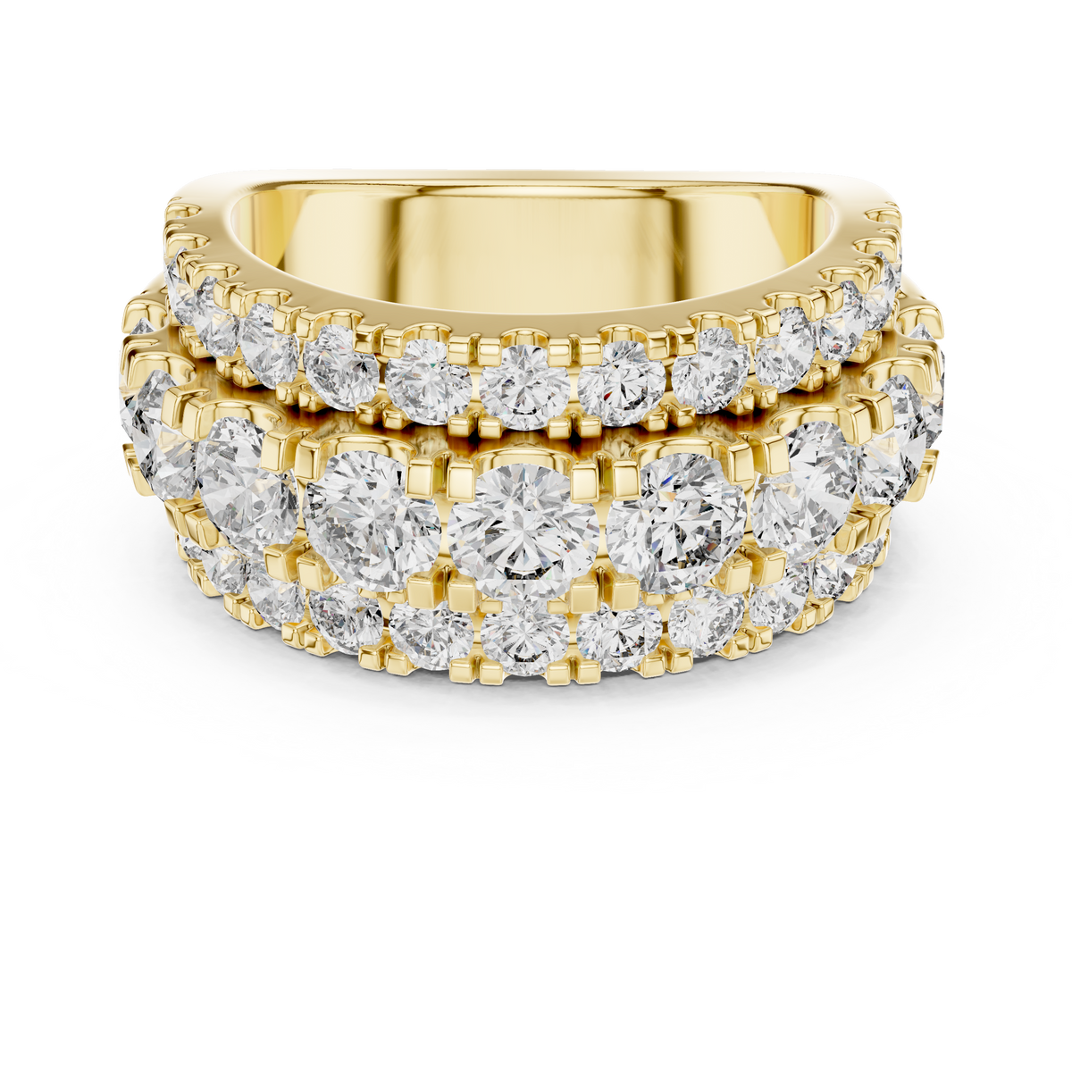 Yellow gold 4.26 CTW lab grown diamond round cut wide anniversary band, front view
