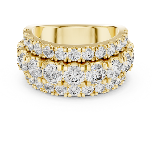 Yellow gold 4.26 CTW lab grown diamond round cut wide anniversary band, front view