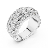 White gold lab grown diamond round cut wide anniversary band, angled view