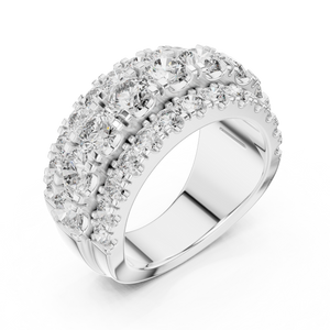 White gold lab grown diamond round cut wide anniversary band, angled view