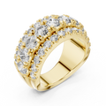 Yellow gold lab grown diamond round cut wide anniversary band, angled view