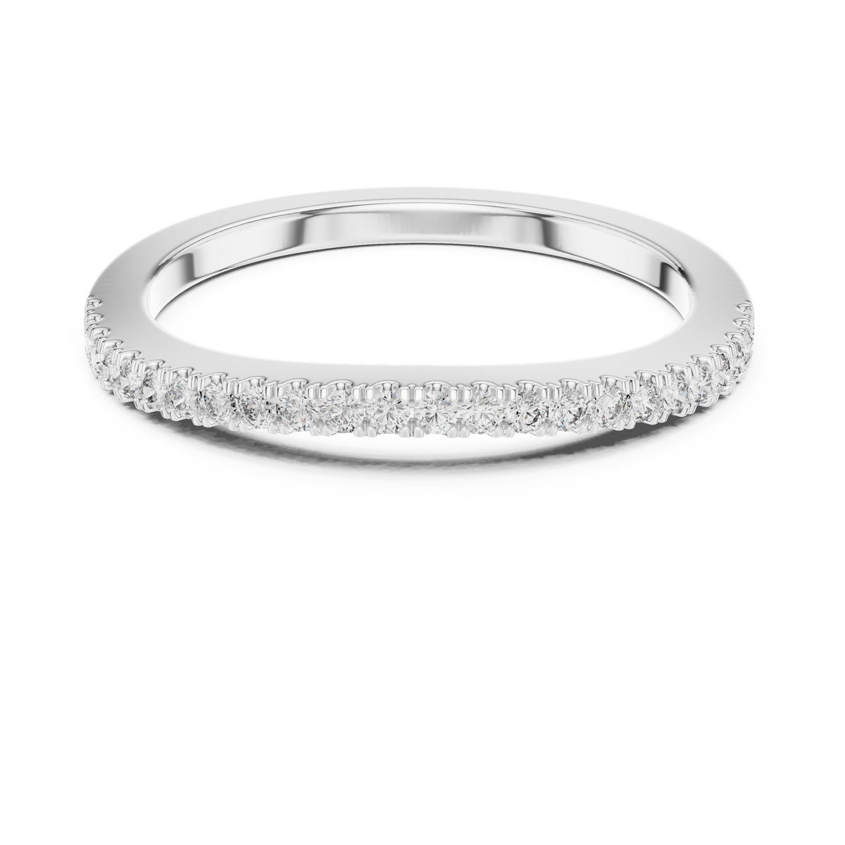 White gold 0.22 CTW lab grown diamond round cut half eternity wedding band, front view