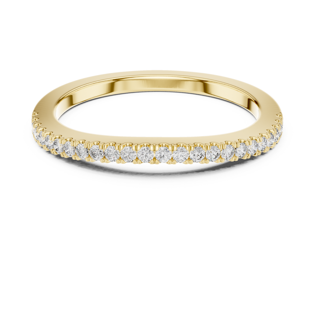 Yellow gold 0.22 CTW lab grown diamond round cut half eternity wedding band, front view