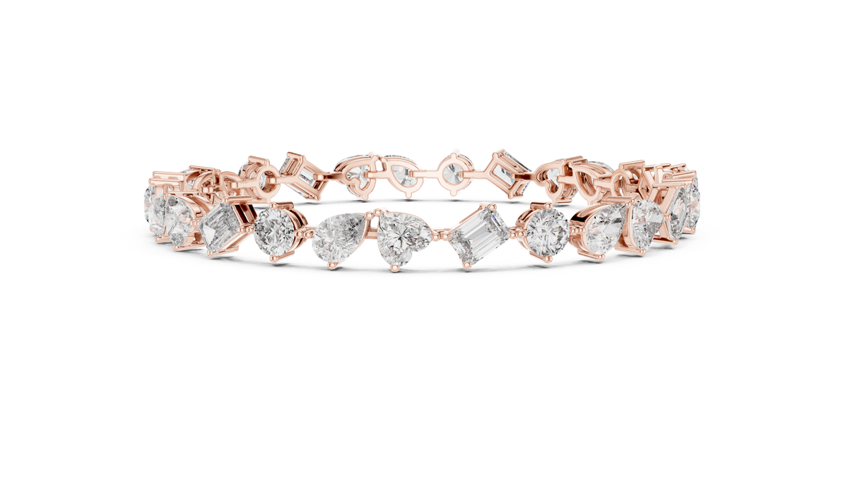 Rose gold multi-shape diamond tennis bracelet, side view