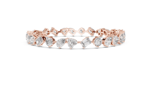Rose gold multi-shape diamond tennis bracelet, side view
