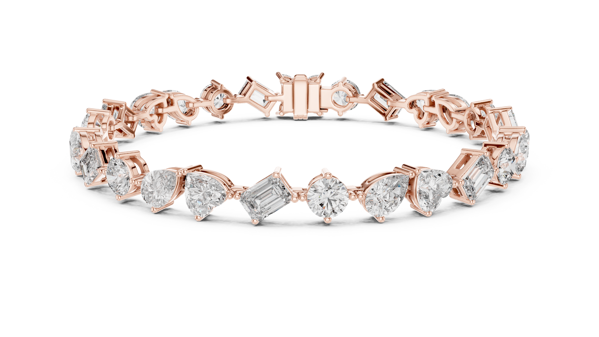 Rose gold 10.29 ct multi-shape diamond tennis bracelet, front view