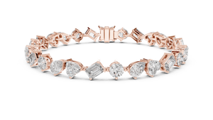 Rose gold 10.29 ct multi-shape diamond tennis bracelet, front view