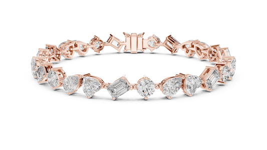 Rose gold 10.29 ct multi-shape diamond tennis bracelet, front view