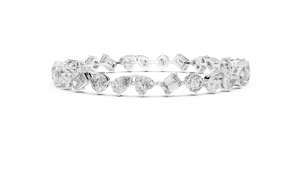 White gold multi-shape diamond tennis bracelet, side view
