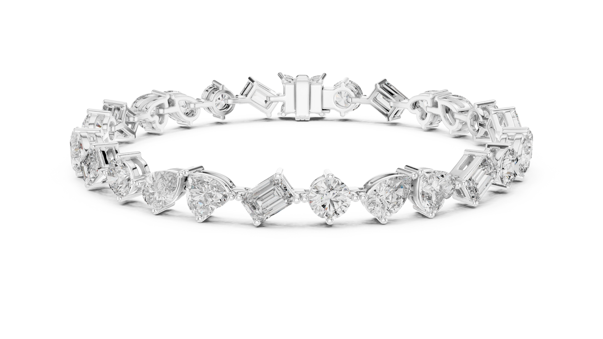 White gold 10.29 ct multi-shape diamond tennis bracelet, front view