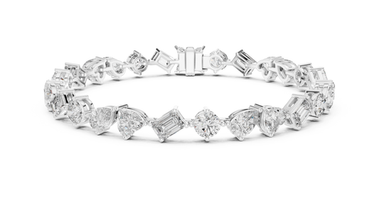 White gold 10.29 ct multi-shape diamond tennis bracelet, front view