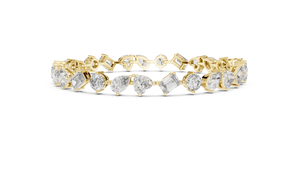Yellow gold multi-shape diamond tennis bracelet, side view